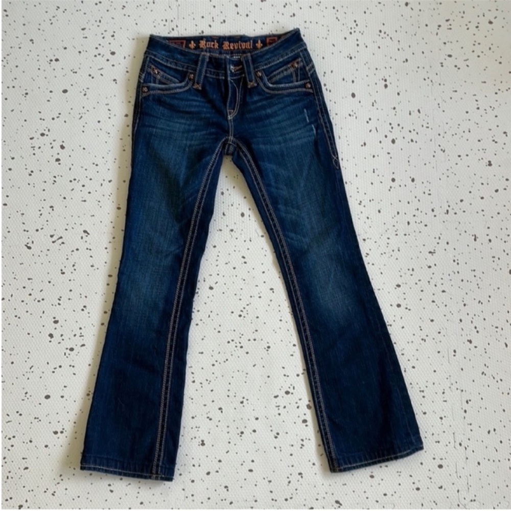 💘 ROCK REVIVAL - GWEN LOW RISE FLARE BOOT CUT BLUE JEANS